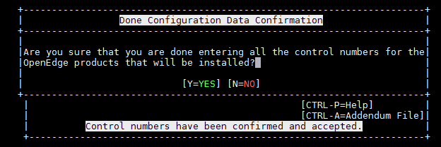 OpenEdge Done Configuration Data Confirmation