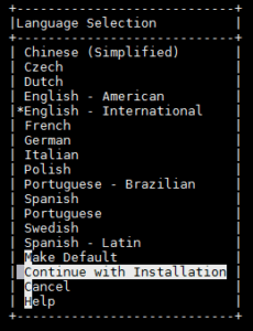 OpenEdge installation Language Selection